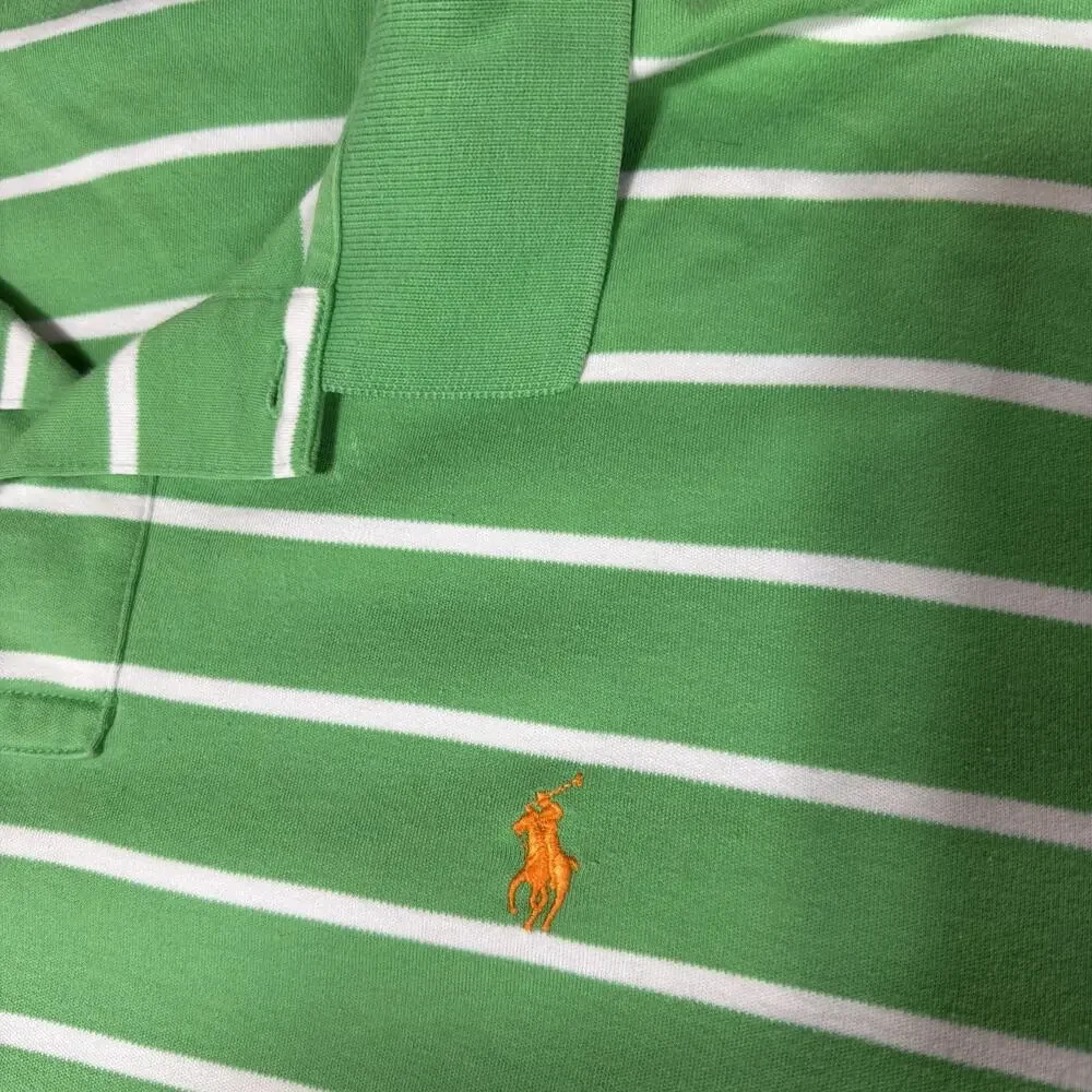 Polo Ralph Lauren Shirt Men's Size L Green White Stripe Preppy Gold Pony